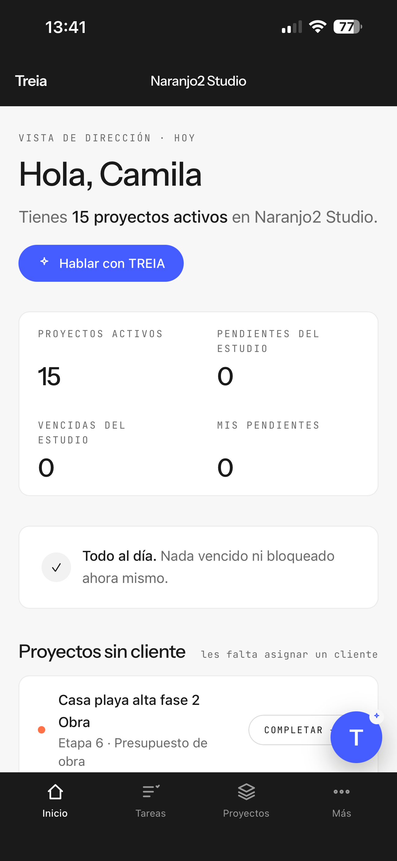 Panel de dirección de Treia en un iPhone